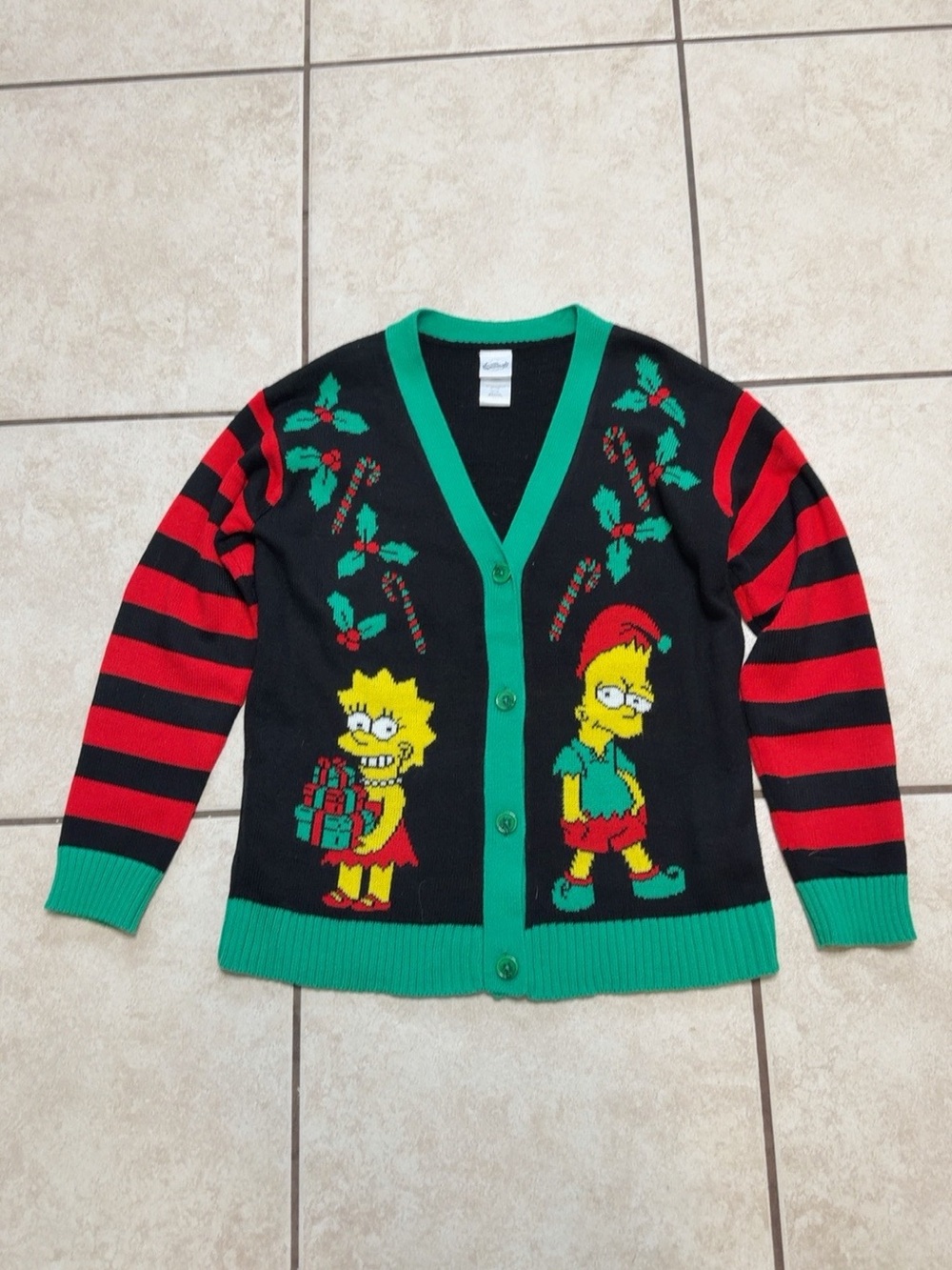 The Simpsons Bart & Lisa Christmas Cardigan Sweater Small